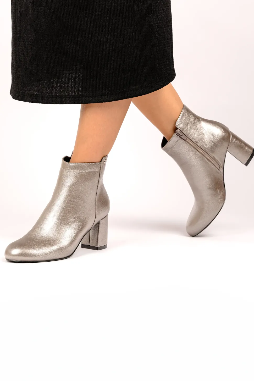 Metallic 'Aria' Mid Block Heel Ankle Boot