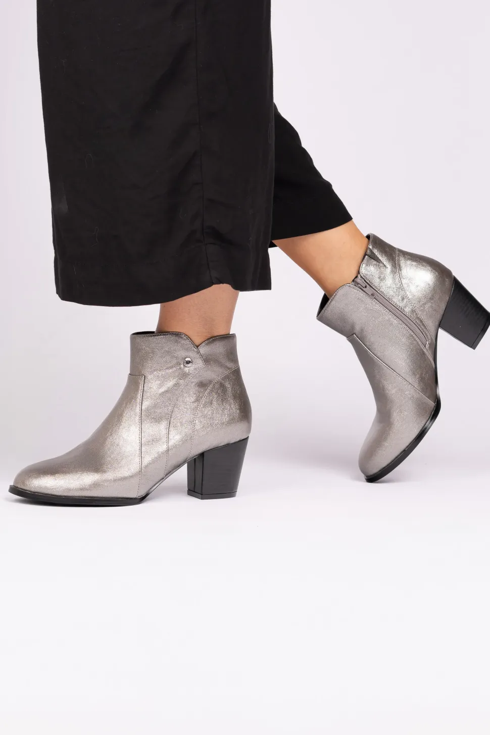 Metallic 'Belinda' Wide Fit Mid Heel Ankle Boot