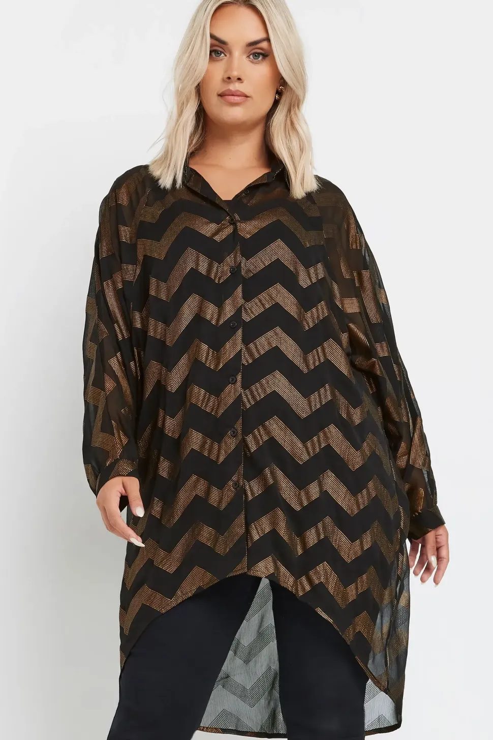 Metallic Zig Zag Dip Hem Shirt