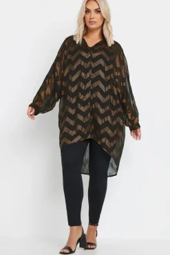 Metallic Zig Zag Dip Hem Shirt