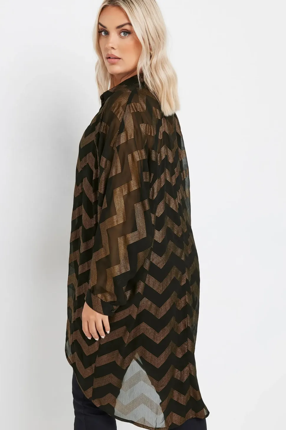 Metallic Zig Zag Dip Hem Shirt