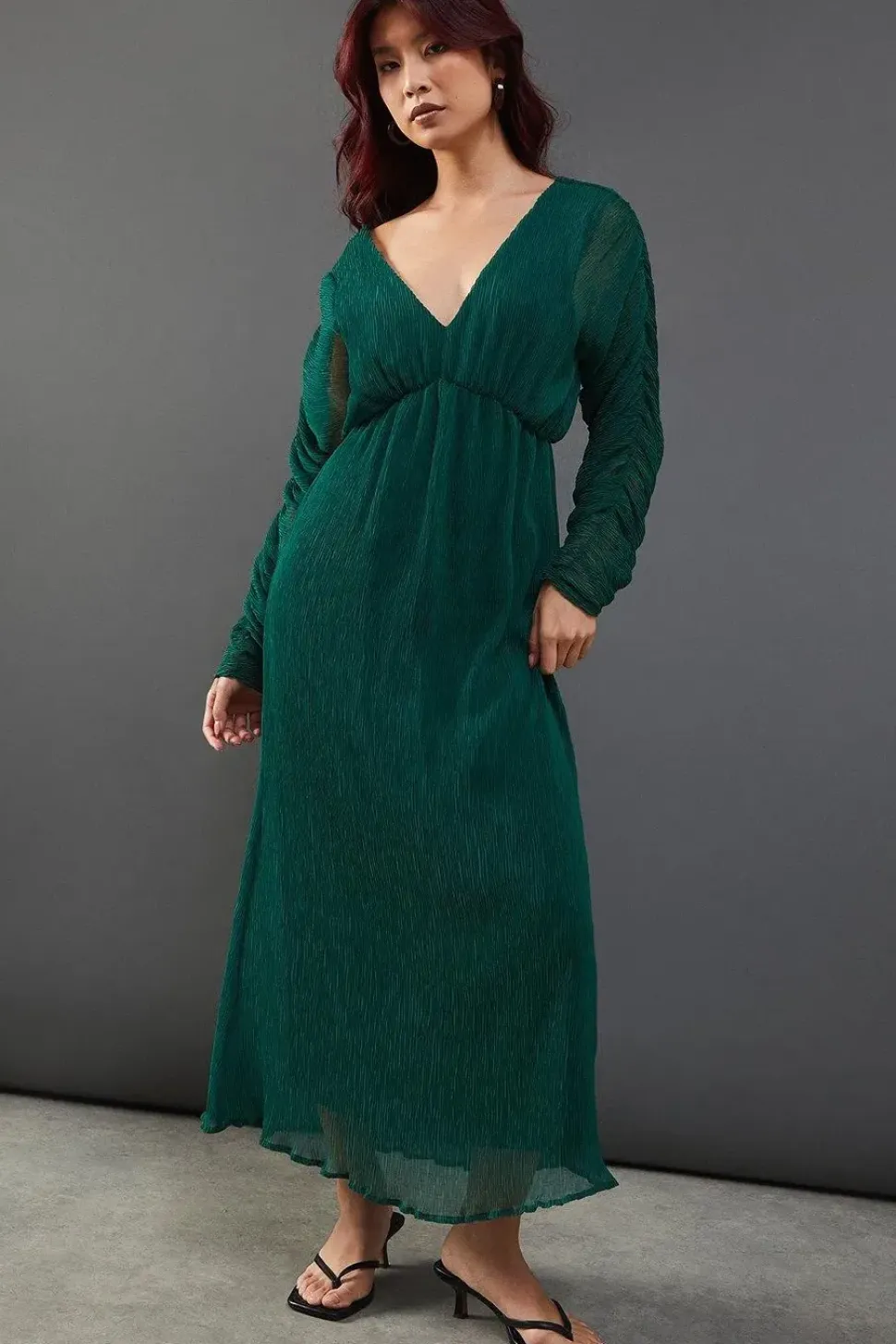 Micro Pleat Batwing Midi Dress