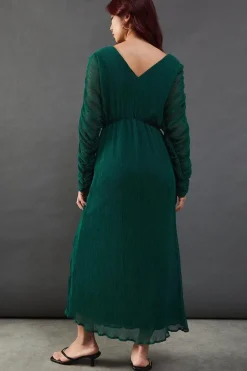Micro Pleat Batwing Midi Dress