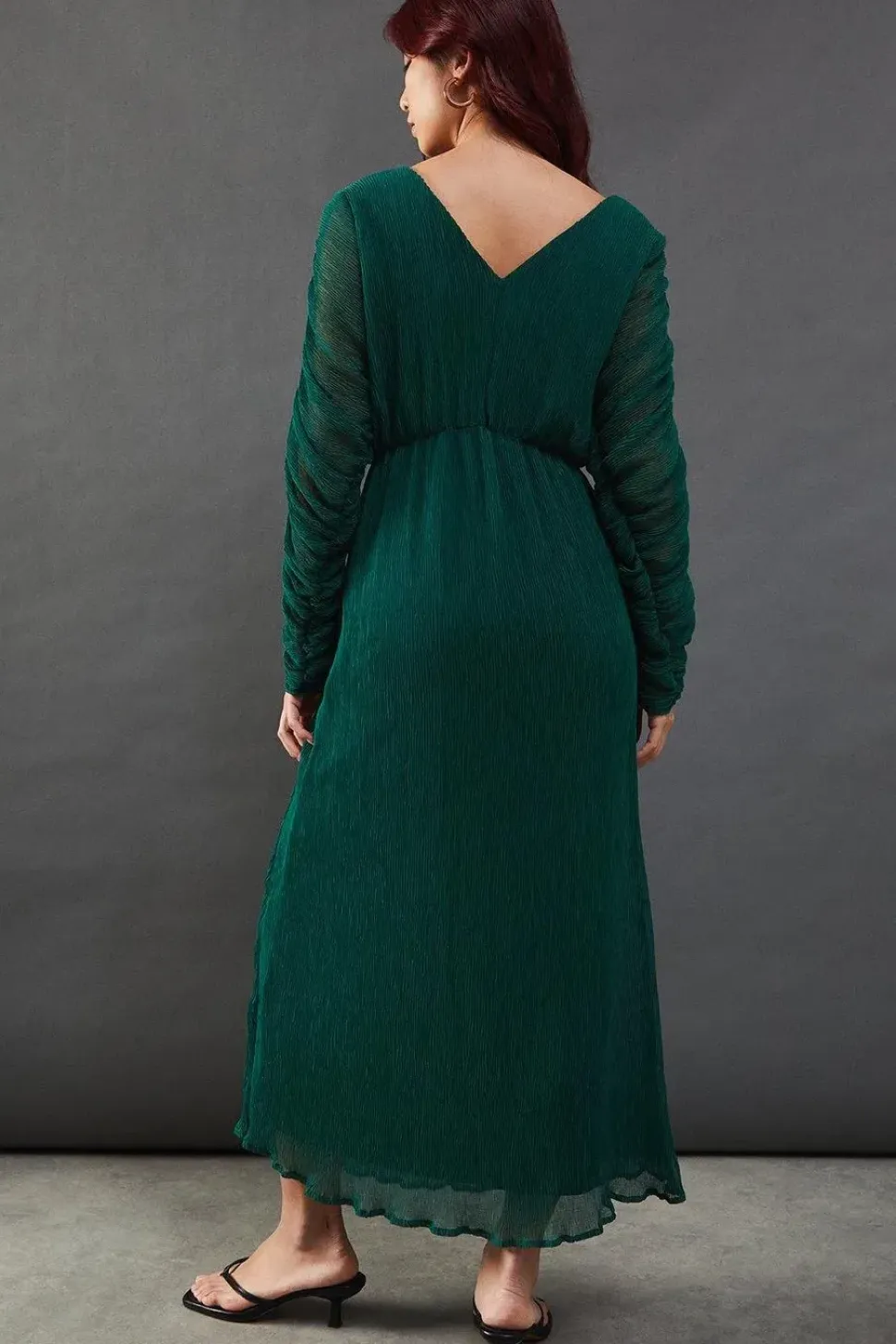 Micro Pleat Batwing Midi Dress