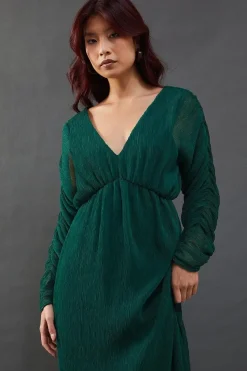 Micro Pleat Batwing Midi Dress