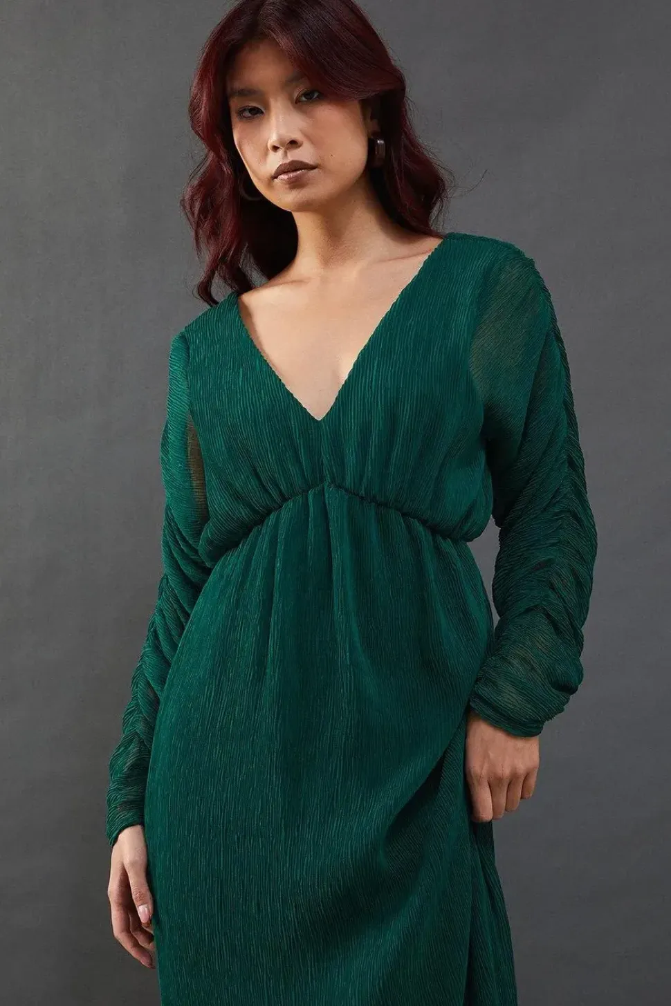 Micro Pleat Batwing Midi Dress