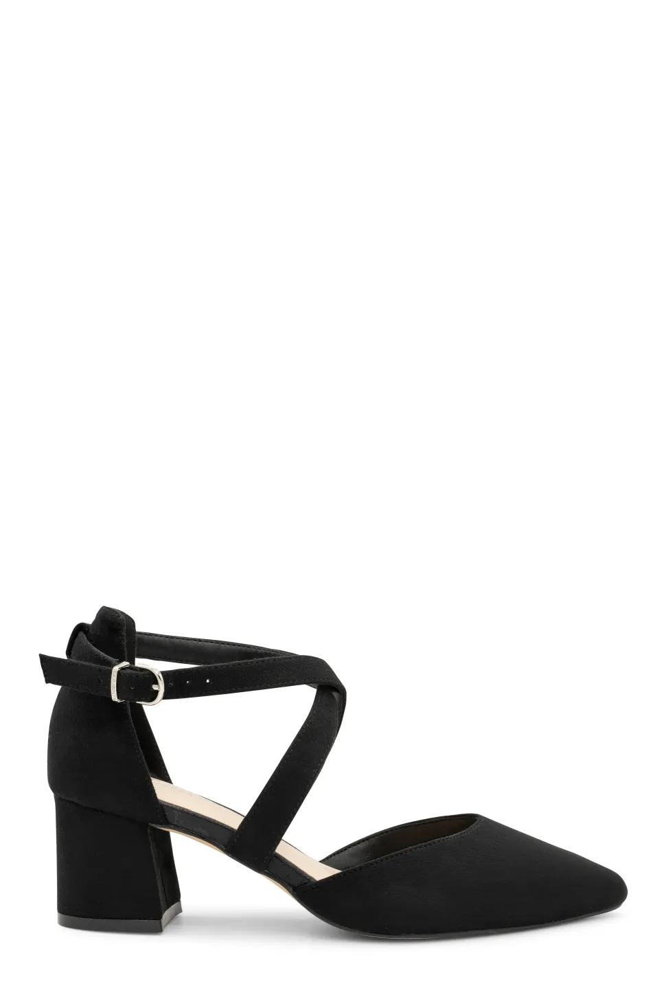 Micro Suede 'Ffion' Wide Fit Mid Block Heel Cross Strap Court Shoe