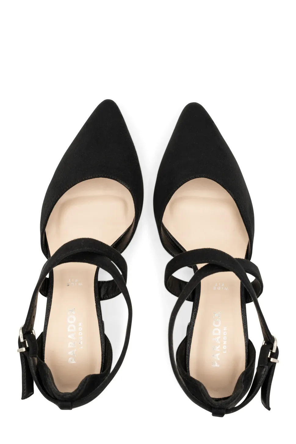 Micro Suede 'Ffion' Wide Fit Mid Block Heel Cross Strap Court Shoe