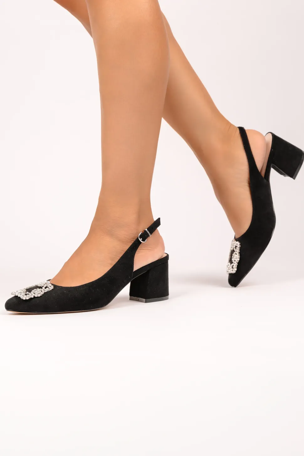 Micro Suede 'Fylls' Wide Fit Mid Block Heel Slingback Heel