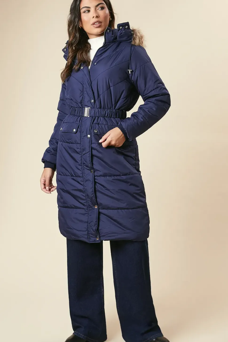 Midi Luxe Padded Belted Coat