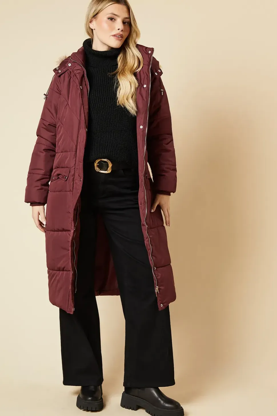 Midi Luxe Quilted Padded Puffer Belted Coat