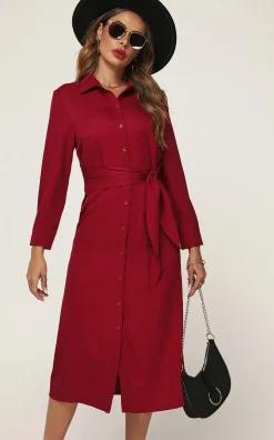 Midi Shirt Dress With Tie Waist
