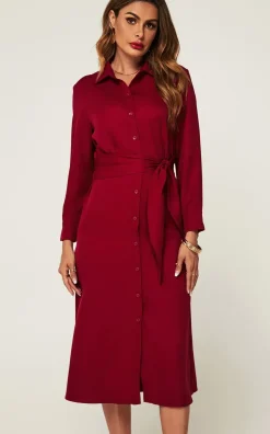 Midi Shirt Dress With Tie Waist