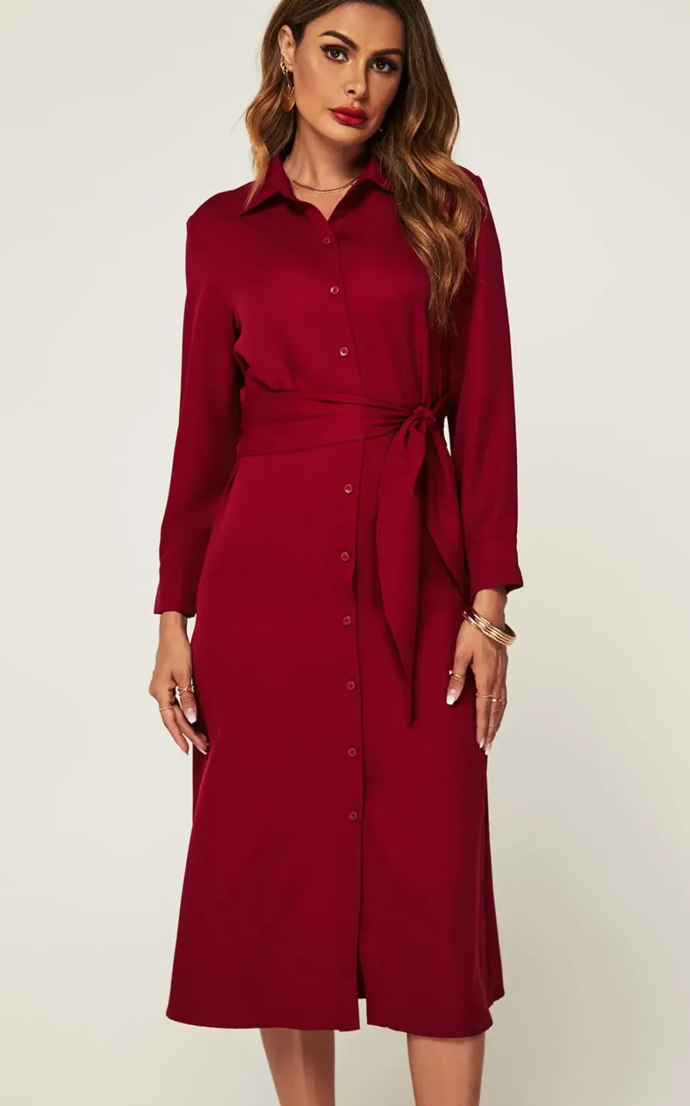Midi Shirt Dress With Tie Waist