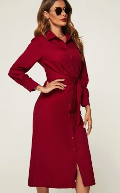 Midi Shirt Dress With Tie Waist
