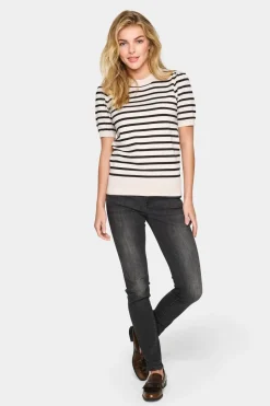 MilaSZ Stripes Short Sleeves Pullover-Striped