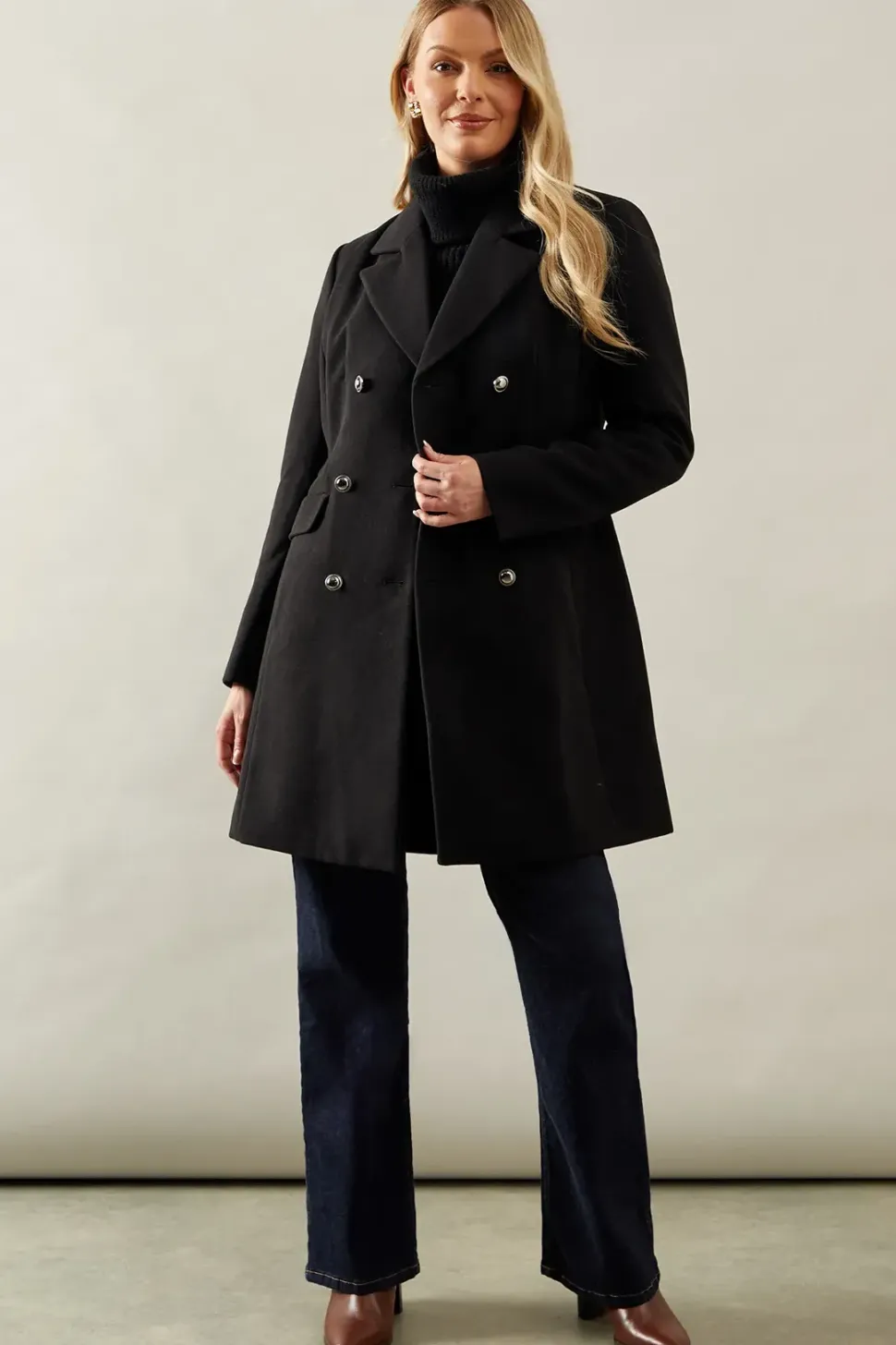 Military Button Faux Wool Coat