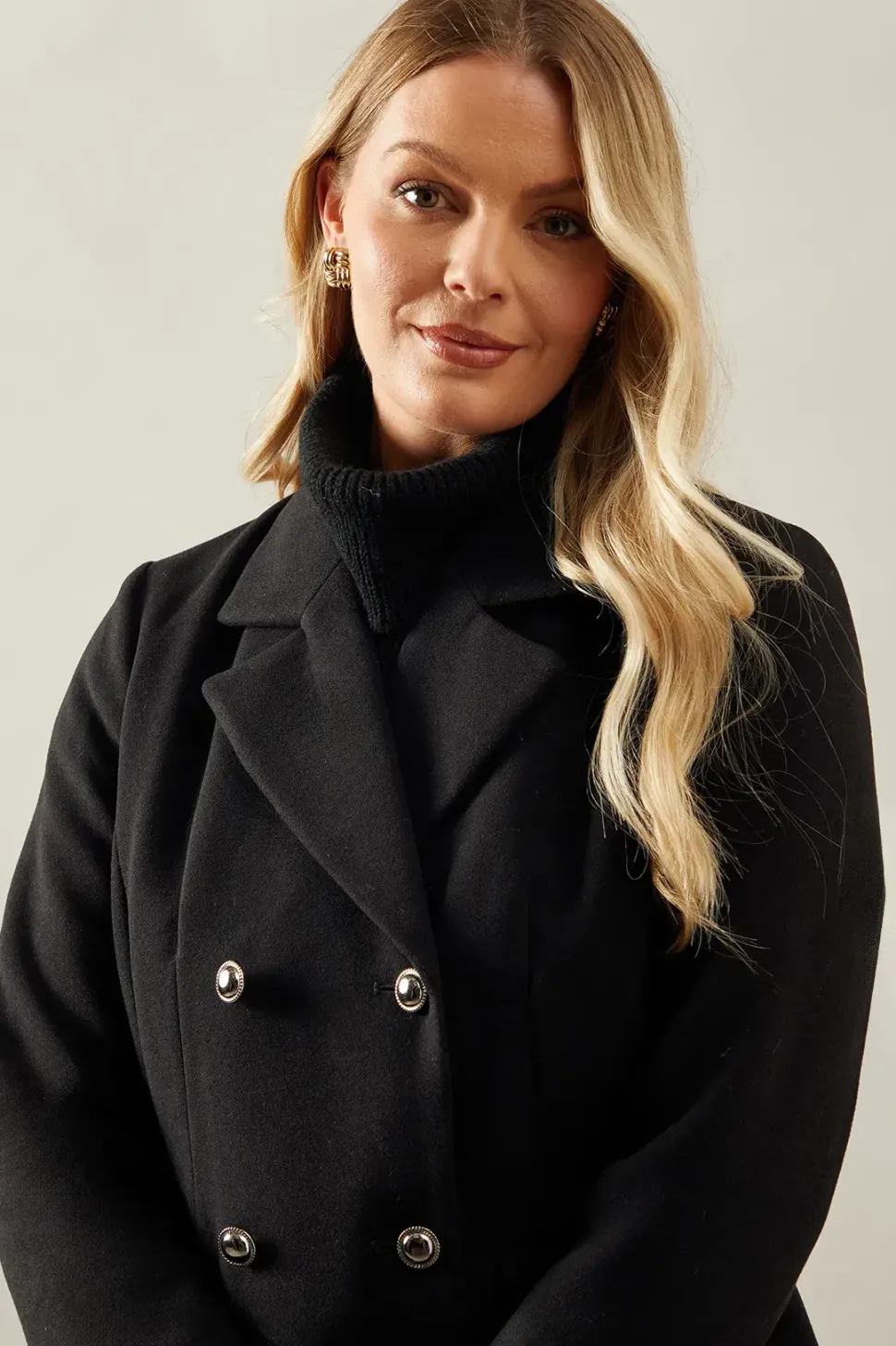 Military Button Faux Wool Coat