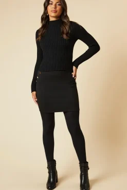 Military Button Ponte Mini Skirt