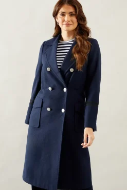 Military Double Breasted Trim Detail Coat