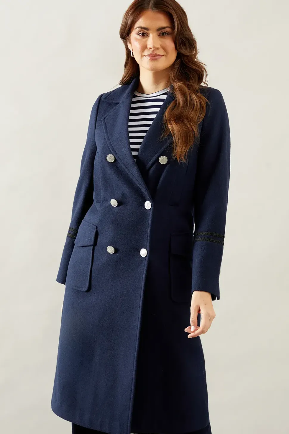Military Double Breasted Trim Detail Coat