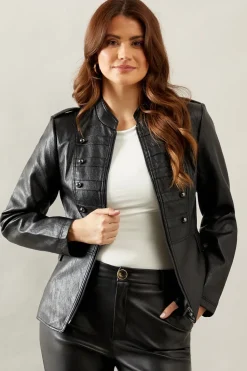 Military Faux Leather Jacket