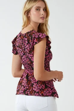 Milkmaid Button Front Peplum Top