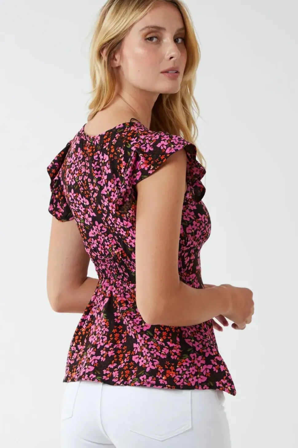 Milkmaid Button Front Peplum Top