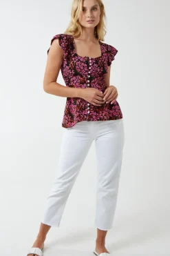 Milkmaid Button Front Peplum Top