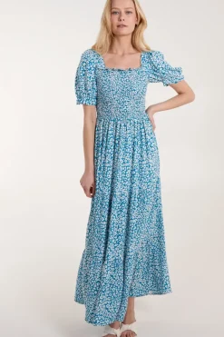 Milkmaid Square Neck Short Puff Sleeve Maxi Dress