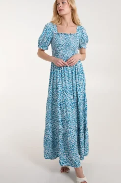 Milkmaid Square Neck Short Puff Sleeve Maxi Dress