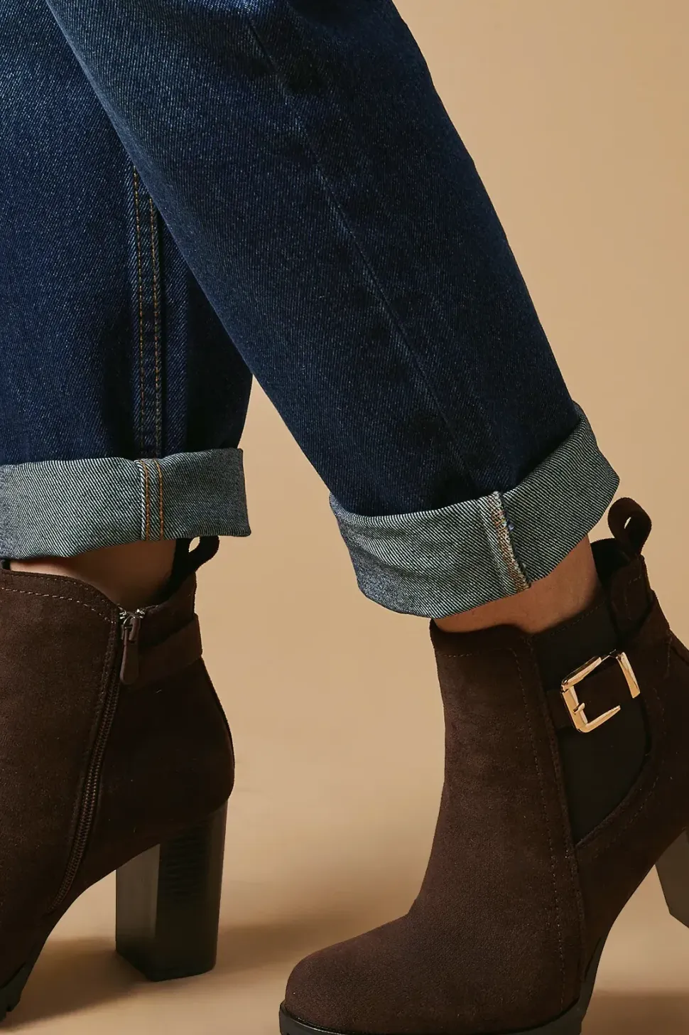 Milou Faux Suede Buckle Detail High Heel Platform Chelsea Ankle Boot