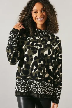 Mixed Animal High Neck Jumper
