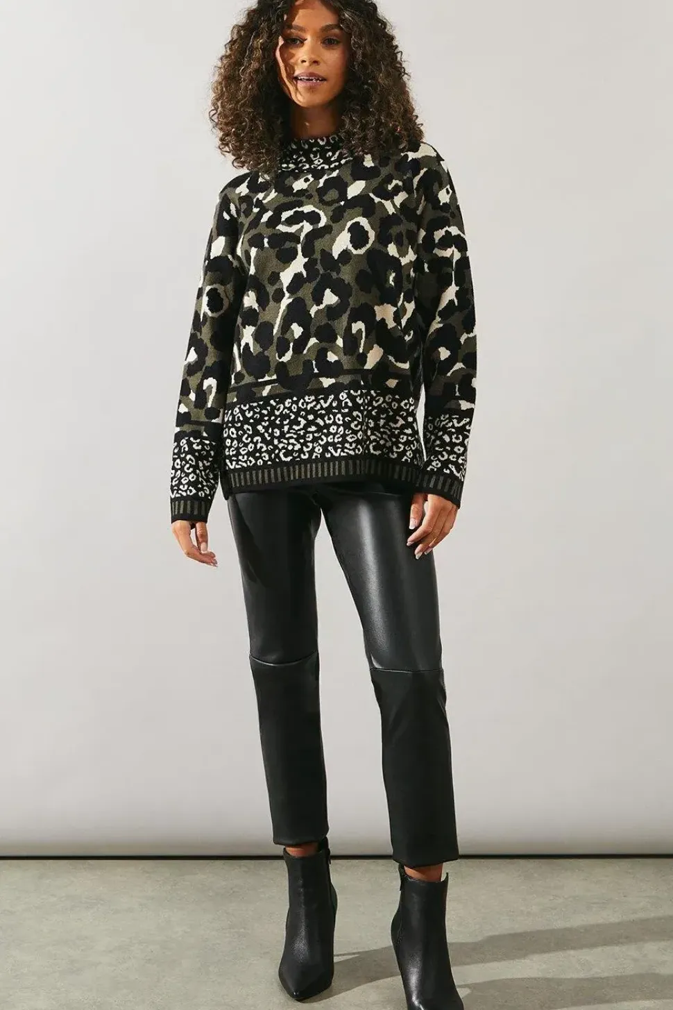 Mixed Animal High Neck Jumper