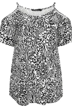 Mixed Animal Print Cold Shoulder Top