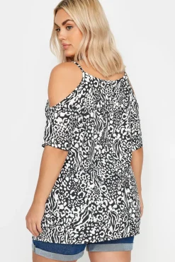 Mixed Animal Print Cold Shoulder Top