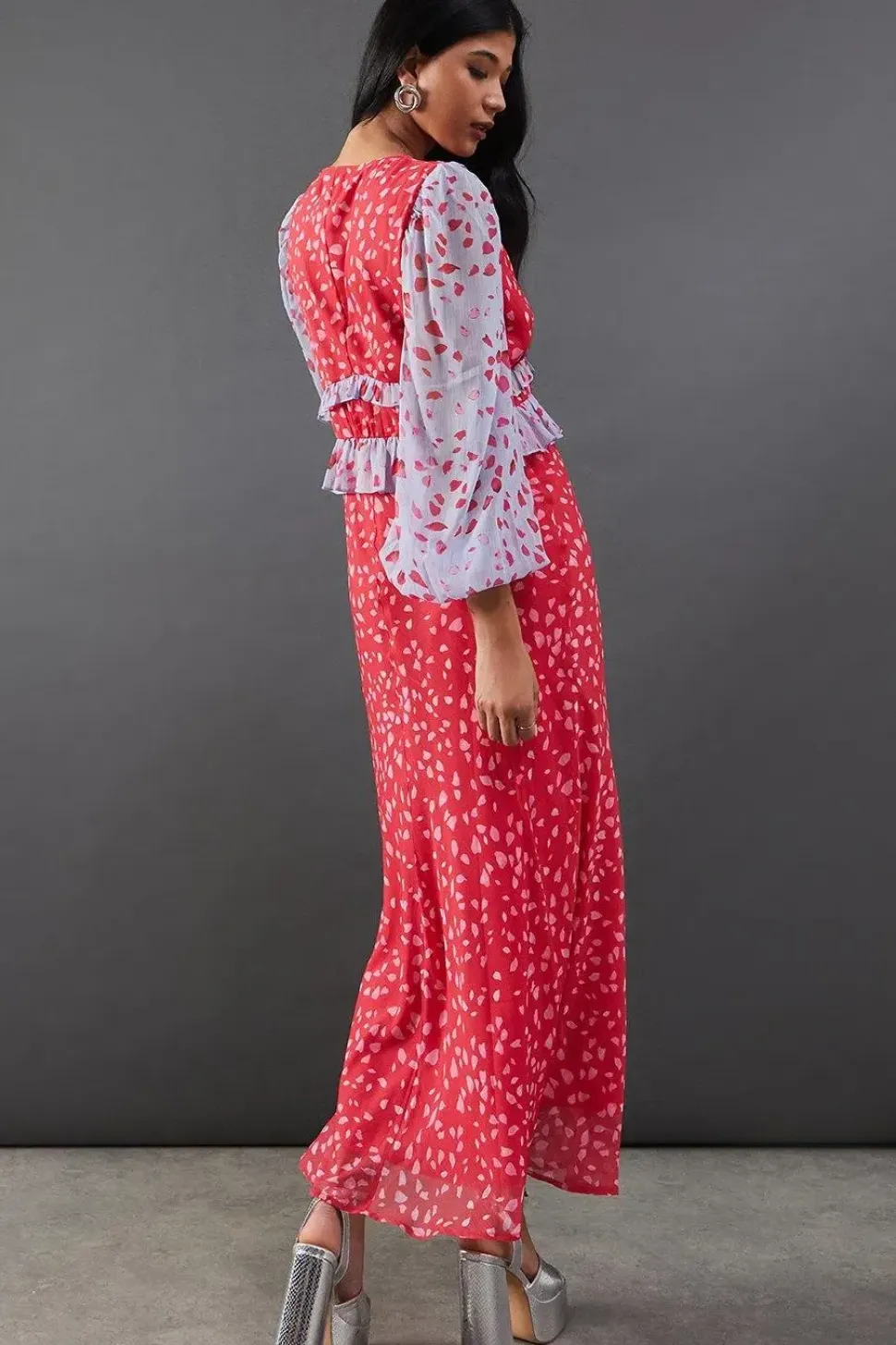 Mixed Chiffon Ruffle Midi Tea Dress