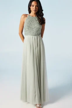 Mixed Gem Halterneck Tulle Skirt Bridesmaid Dress