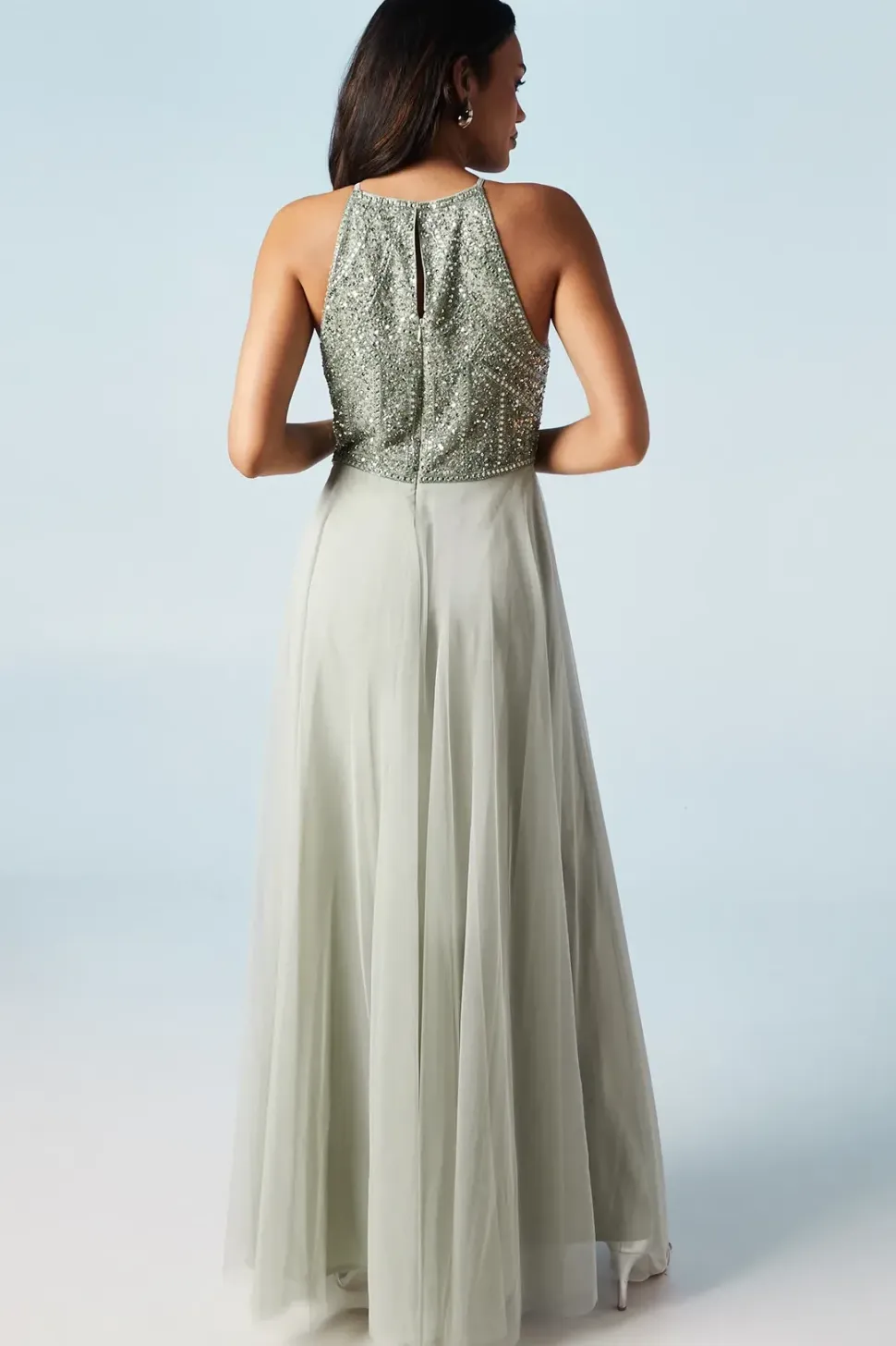 Mixed Gem Halterneck Tulle Skirt Bridesmaid Dress