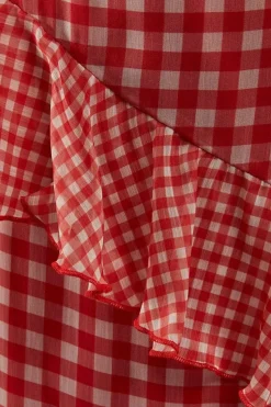 Mixed Gingham Print Ruffle Strappy Slip Dress