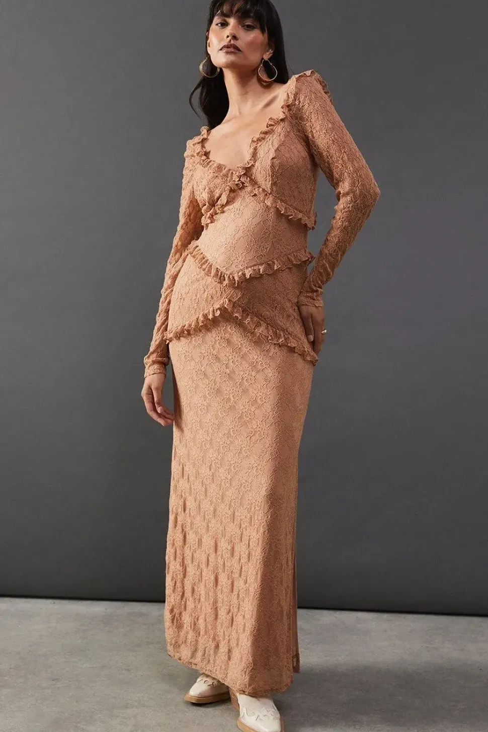 Mixed Lace Sweetheart Neck Maxi Dress
