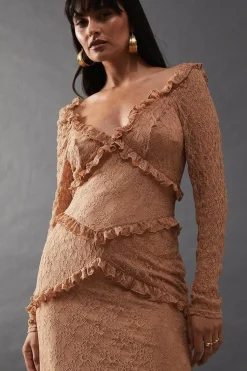 Mixed Lace Sweetheart Neck Maxi Dress