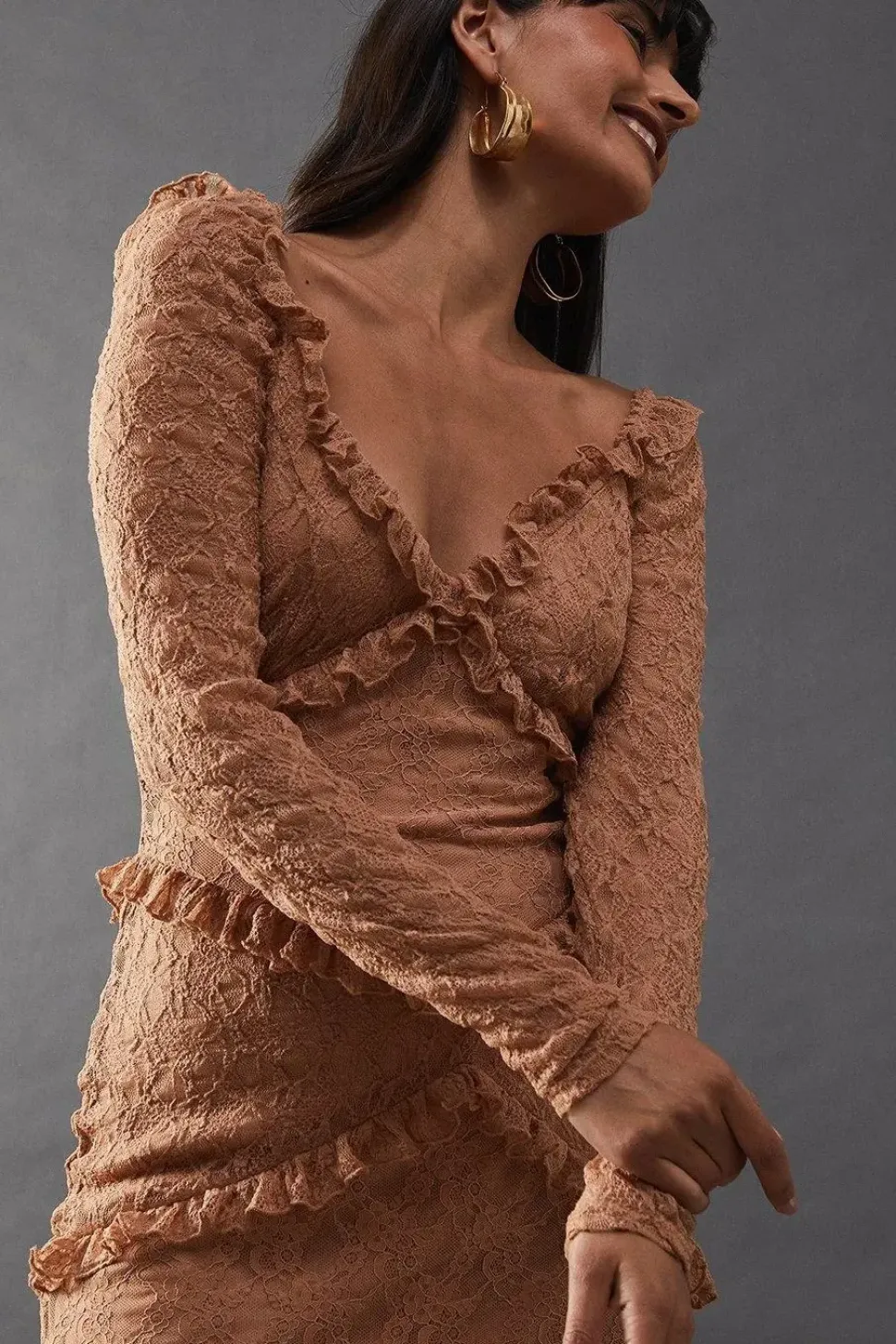 Mixed Lace Sweetheart Neck Maxi Dress