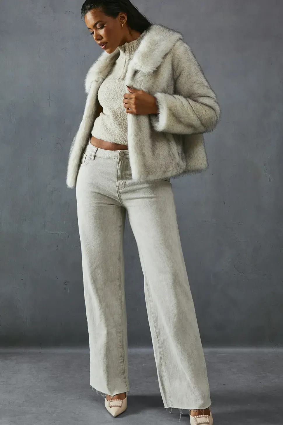 Mixed Length Faux Fur Coat