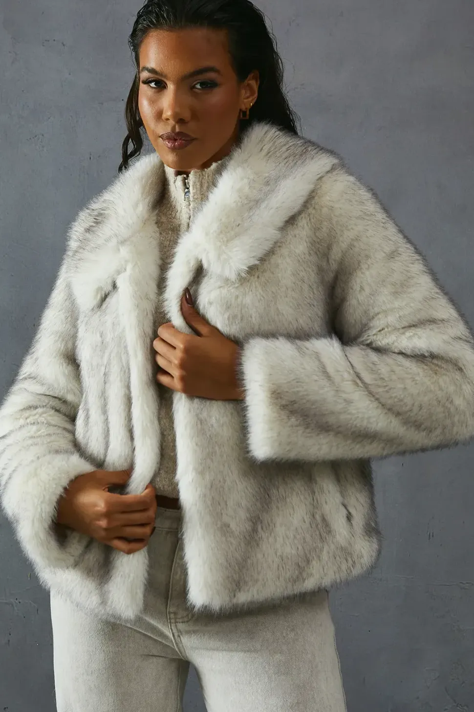 Mixed Length Faux Fur Coat