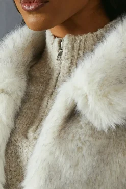 Mixed Length Faux Fur Coat