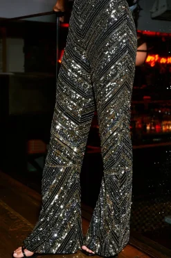 Mixed Sequin Slim Flare Pant