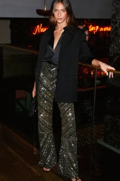Mixed Sequin Slim Flare Pant