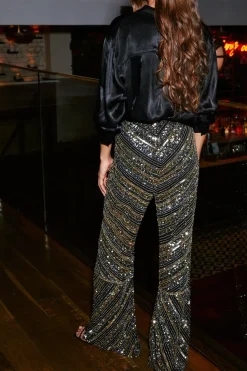 Mixed Sequin Slim Flare Pant