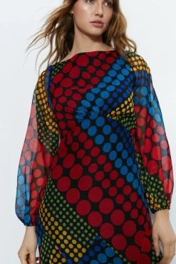 Mixed Spot Printed Midi Dress